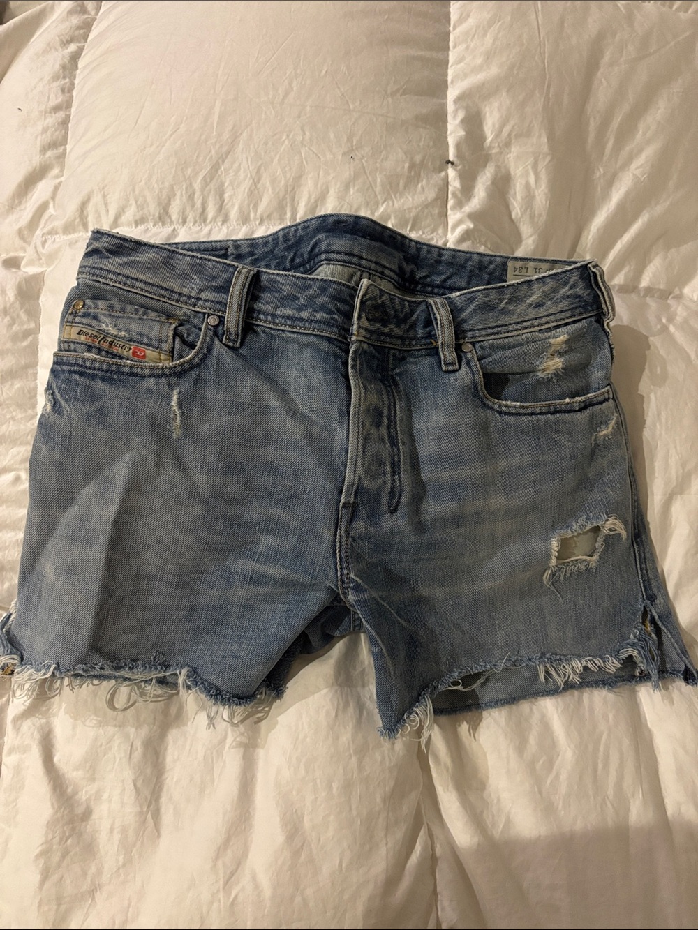 Diesel Light Blue Distressed Denim Cutoff Shorts